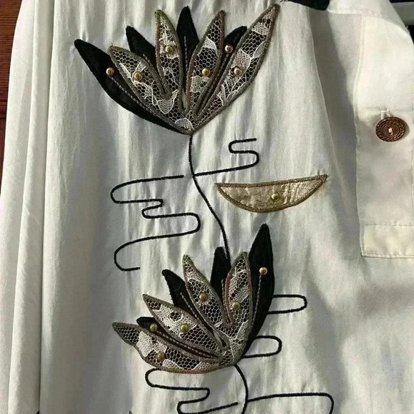 VINTAGE 80’s Bonnie Blair Floral Blouse black/white shoulder pads size S - Picture 4 of 7